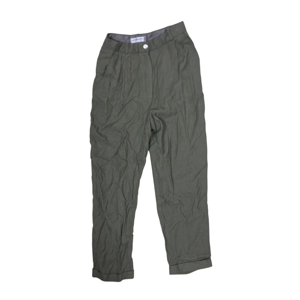 Vintage Green High-Waisted Rayon Pants Womens 10 Petite Cottagecore Grandma Core